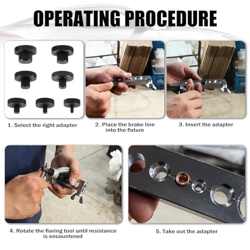 IHOTDER 7PCS Brake Line Flaring Tool Kit Flare Adapter,3/16",1/4",3/8",5/16",1/2",5/8",7/1-6" Double Flare Tool Adapter Car Accessories for Brake Lines/Fuel Lines/Copper Pipe - color: 7PCS