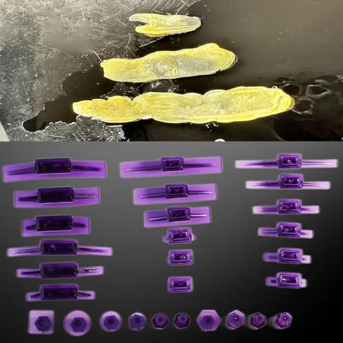28Pc Dent Puller Glue Tabs, Car Body Dent Removal Pulling Hail Tabs | PDR Dent Hail Tabs, Paintless, ABS, Reusable, For Metal Body, Flat/Mild Curve, Small-Med Dents, Alcohol Release, Purple