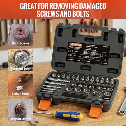 36PCS Screw & Bolt Extractor Set, 3-in-1 Easy Out Stripped Screw Remover Kit, Multi-Spline Lug Nut Remover Socket Set for Damaged, Rounded, Rusted Bolts, Nuts and Fasteners - size: 36PCS