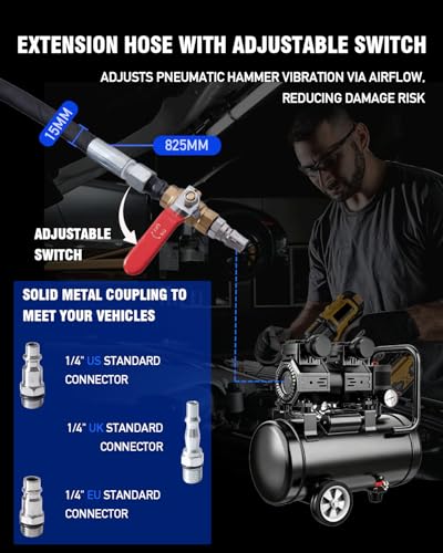 INCENDIOS 27PCS Diesel Injector Puller Set, Pneumatic Air-Powered Removal Tool | Injector Extractor Compatible with Bosch Delphi Siemens Denso, 600N Force, 5-8 Bar, 19 Adapters, 3 Hooks&US UK EU Connectors - size: 27PC