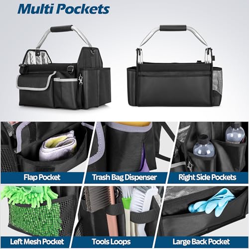 HODRANT Wearable Detailing Caddy with Handle & Shoulder Strap | Collapsible Car Care Bag, Detail Carry Organizer with Multi Pockets for Auto Cleaning Supplies & Vehicle Wash Tools, Bag Only