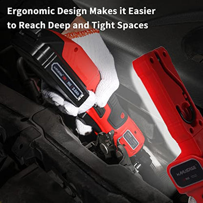 MANUSAGE 3/8"(10mm) 20V Cordless Electric Ratchet Wrench, 44.25 Ft-lbs, 380RPM, with 2 x 2.0A Rechargeable Lithium Ion Batteries, Charger and 20V Lithium-Ion LED Work Light