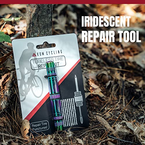 KOM Cycling Tubeless Tire Repair Kit for Bikes 8 Colors! Fixes Mountain Bike and Road Bicycle Tire Punctures – Includes Tire Repair Fork Reamer, 8 Bacon Strips. Tubeless Bike Repair Kit - color: Iridescent