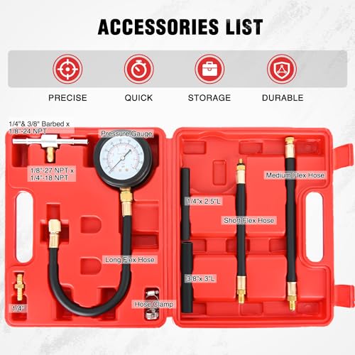 Nilight Fuel Pressure Gauge Tester Kit, 0-100 PSI Fuel Injection Pump Pressure Gauge Petrol Engine Diagnostic Tester for Car Truck Motorcycle SUV ATV RV, 9PCS - color: Basic B