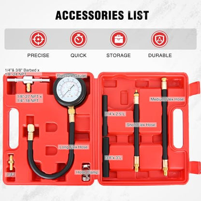 Nilight Fuel Pressure Gauge Tester Kit, 0-100 PSI Fuel Injection Pump Pressure Gauge Petrol Engine Diagnostic Tester for Car Truck Motorcycle SUV ATV RV, 9PCS - color: Basic B