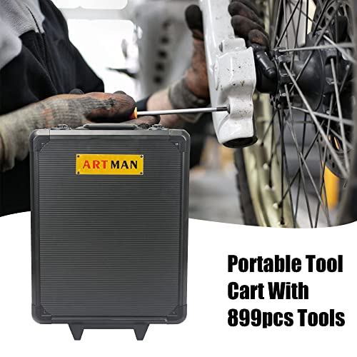 RYH 899pcs All-in-One Professional Tool Set & Rolling Tool Box Set - 4 Drawer Organizer Storage Case - Complete Home, Auto, Mechanic Tool Kit for DIY, Homeowner, Handyman Tool Set (Black) - color: 899pcs+Black