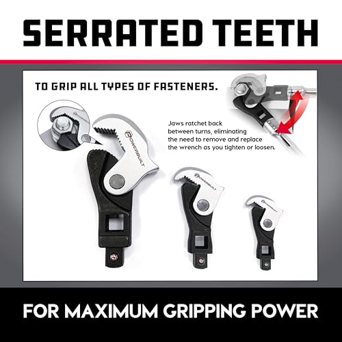Powerbuilt 3 Piece Spring-Loaded Crowfoot Wrench Set, Adjustable, Auto Size, Universal Wrench, Self-Adjusting, Power Grip, Storage Tray - 642963 - style: 3 Piece