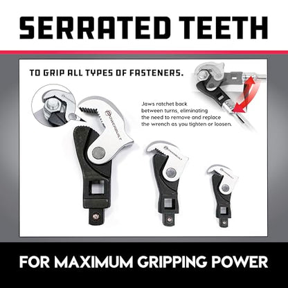 Powerbuilt 3 Piece Spring-Loaded Crowfoot Wrench Set, Adjustable, Auto Size, Universal Wrench, Self-Adjusting, Power Grip, Storage Tray - 642963 - style: 3 Piece