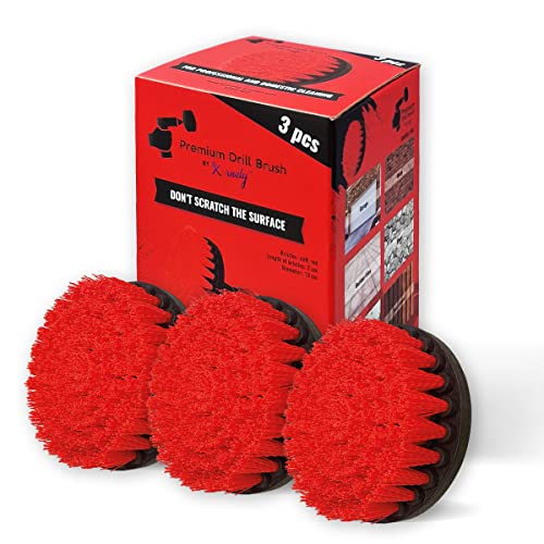 Premium Drill Brush Professional – Stiff 5 in Red Set of 3 | Scratch-Free Outdoor Cleaning Brush for Patio Bricks, Decking, Garden Tools, Lawn Mowers, Bicycles, Pool Tiles and Boat Hulls - color: Red
