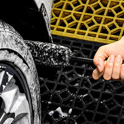 Metal Free Soft Wheel Cleaner Brush, Synthetic Wool Rim Cleaning Brush, Highly Water Absorption, Dense and Durable Tire Brush for Cleaning Wheels, Rims, Spokes, Fenders, Engines… - color: Gray