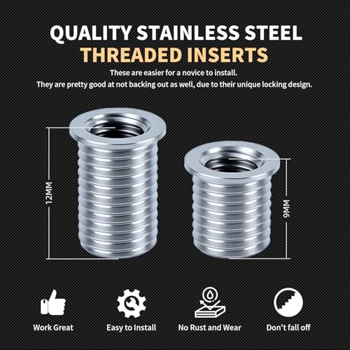 M6X1.0 Metric Thread Repair Kit with Insert HSS Drill, Tap, Installation Driver, Counterbore, Two Sizes Stainless Steel Insert 5PCS 9.4MM and 5PCS 12MM