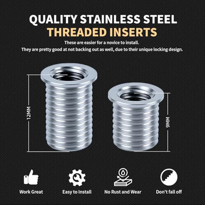 M6X1.0 Metric Thread Repair Kit with Insert HSS Drill, Tap, Installation Driver, Counterbore, Two Sizes Stainless Steel Insert 5PCS 9.4MM and 5PCS 12MM