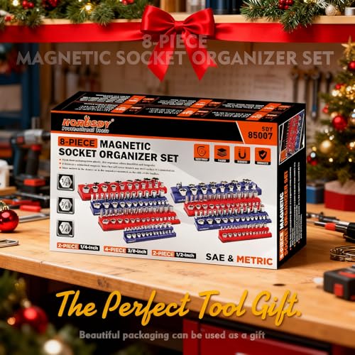 HORUSDY 8-Piece Magnetic Socket Organizer Set, Magnet Socket Holder, 1/4", 3/8", 1/2" Socket Holds 199 Pieces Magnetic Trays. (8-Piece Organizer Set) - style: 8-Piece Magnetic Socket Organizer Set