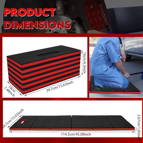 1.1" Thickened Foldable Mechanic Kneeling Pad, Mechanic Mat for Working Under Car, EVA Waterproof Floor Mat with Handle for Garage, Gardening, Gym, Camping, Creeper, Knees Protection