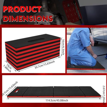 1.1" Thickened Foldable Mechanic Kneeling Pad, Mechanic Mat for Working Under Car, EVA Waterproof Floor Mat with Handle for Garage, Gardening, Gym, Camping, Creeper, Knees Protection