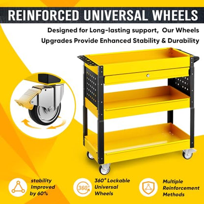 4 Tier Rolling Tool Cart on Wheels with Mechanic Tool Cart with Locking Drawer-Metal, 400LBS Load Capacity Heavy Duty Utility with Pegboard for Repair Shop, Garage, Warehouse, Workshop