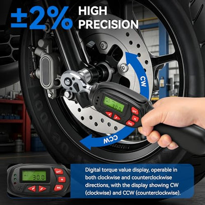 DISEN 1/4 inch Digital Torque Wrench Set with 13pcs Sockets & Extension Bar, 5-25 N.m / 3.7-18.4 Ft.lb, ±2% Accuracy, 3 Modes (Track/Peak/Pre), 5 Units, LED & Buzzer, for Auto Motorcycle Bike DIY - size: 1/4 inch