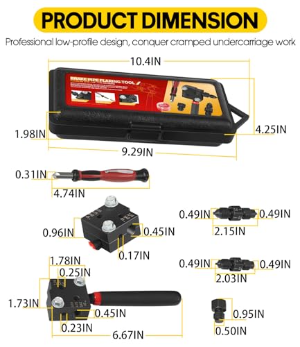 Low Profile Brake Flaring Tool Kit - Professional Single & Double Flare Tool for 3/16", 1/4", 4.75mm (3/16") Brake Lines - Fits Tight Spaces, Replaces Lisle 33260
