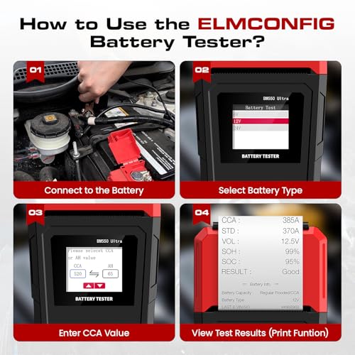 Car Battery Tester with Printer 6V 12V 24V 100-2000CCA Battery Load Tester | Compatible for Lead-Acid, AGM, GEL, EFB Batteries, Automotive Digital Battery Analyzer for Car, Truck, Motorcycle, ATV, Boat - color: Black + Red