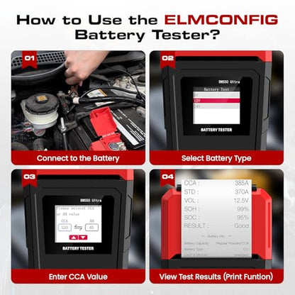 Car Battery Tester with Printer 6V 12V 24V 100-2000CCA Battery Load Tester | Compatible for Lead-Acid, AGM, GEL, EFB Batteries, Automotive Digital Battery Analyzer for Car, Truck, Motorcycle, ATV, Boat - color: Black + Red