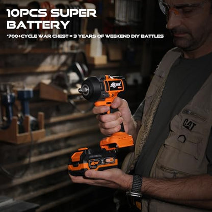 DECERK 900Nm High-Torque Impact Wrench - Covers 94% of OEM Torque Specs for Trucks, SUVs & Farm Equipment [4000mAh Dual Batteries] [1/2 Inch Driver] [21V MAX] Brushless, Cordless, Electric, Power,Gun - size: 900 N.m with Two Batteries