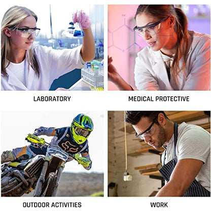 Safety GlassesClear Anti-Fog Goggles Over-Spec Glasses Protective Eye Wear Industrial Approved Wide-Vision（4 PACK）
