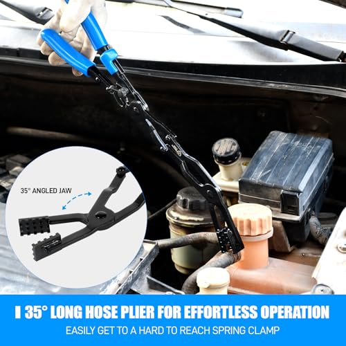 SMOTIVEPRO 35 Degree Long Hose Clamp Pliers with Locking Mechanism, Extra Long Reach Hose Clamp Pliers for Hard-to-Reach Hoses - color: 35 Degree Long Hose Clamp Pliers