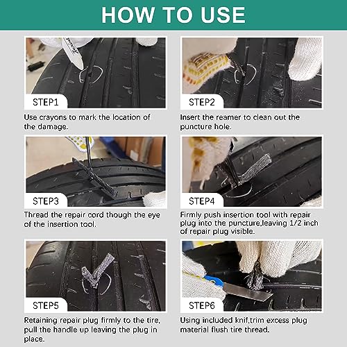 TT-M26 Tubeless Tire Repair Kits, 26pcs Compact Tire Puncture Repair Kit, Tire Repair Tools and Tire Repair Plugs for Cars Motorcycles… - size: 26 PCS