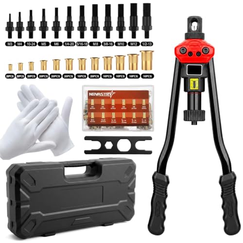 Rivet Nut Tool Kit, 16-Inch Rivnut Tool with 12 Metric & SAE Mandrels, 190PCS Rivet Nuts, Tool-Free Quick Change Rivet Nut Gun, Built-in Stroke Gauge, Carrying Case for Automotive, Metal Repair & DIY - size: 12 Mandrels + 190 Nuts
