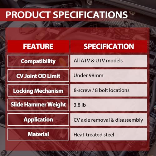 CV Axle Puller Tool with 3.8lb Slide Hammer Heavy-Duty Heat-Treated Driveshaft Removal Set for ATV UTV Applications