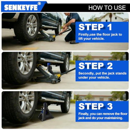 3 Ton (6,600 LBs) Jack Stands with Double Pin Locking,Rubber Cover and Large Foot Base,11"-17" Adjustable Height,Heavy Duty Car Jack Stands,Lifting SUV,MPV,Pickup Truck,ATV/UTV,1 Pair,Blue - color: blue-standard, size: 3ton Load Capacity