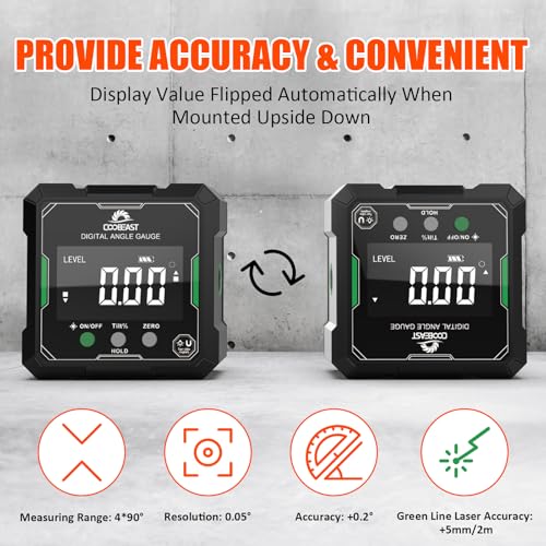 Digital Angle Finder with Green Laser, 4-side Magnetic Digital Laser Level, Rechargeable Mini Angle Gauge Measuring Tool Cube Inclinometer with Backlight for Woodworking Tablesaw Gift for Men - color: Green