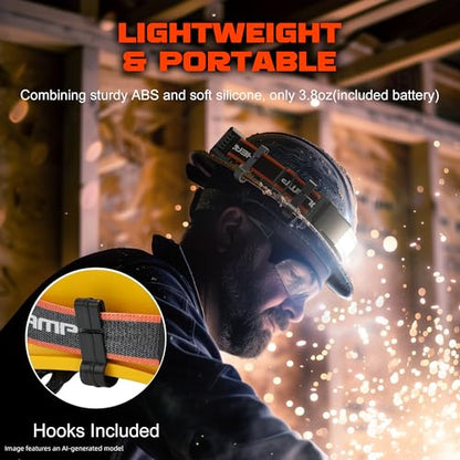 Hopedone 2 Packs Rechargeable Headlamp, 230°Wide-Angle 1000 Lumens Headlamp Flashlight with Red Taillight 3 Light Modes Lightweight LED Head Lamp Adjustable Waterproof Head Light for Running Cycling - color: Orange(2-Pack)