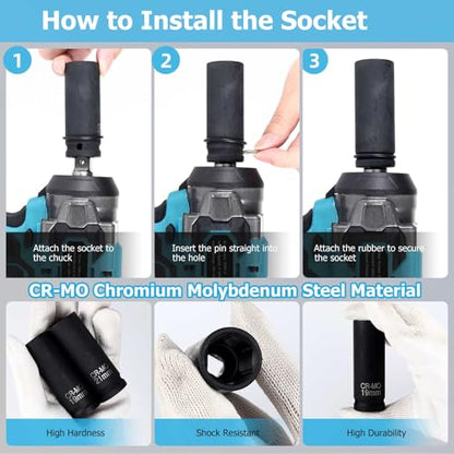 406Ft-lbs (550N.m) 1/2 inch Heavy-Duty Cordless Impact Wrench Compatible with Makita 18V Battery for Automotive Repair, Tire Changes, and Construction Bolts & DIY Decking & Home Mechanics (No Battery)