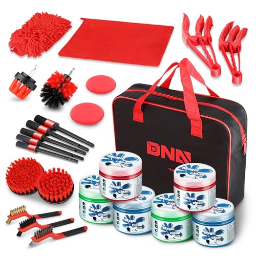 DNA Motoring 25pcs Car Detailing Brush Set, Car Detailing Kit, Interior Kit with Drill Brush Set, Windshield Cleaning Tool, Professional Car Care kit for Interior & Exterior, Wheel, TOOLS-00278-A - color: Blue+Red+Green x2