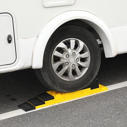 Homeon Wheels 10 Packs Rv/Camper Leveling Blocks, Chocks Anti-Slip Pads Design Include One Wheel Chock and Carrying Bag for Camper Travel Trailer - Yellow - color: Yellow + Black chock