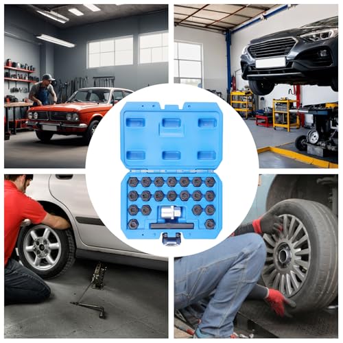 22PCS Wheel Lock Key Removal Kit Fit for BMW Wheel Locking Key, 1/2" Drive Impact Easy Out Bolt Extractor Socket Set, Automotive Anti-Theft Lug Nut Bolt Stud Key Remover Socket
