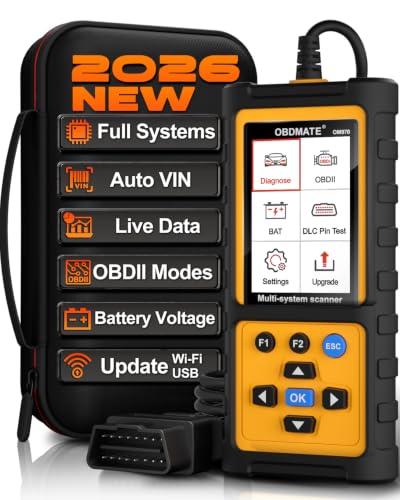 Full-System OBD2 Scanner Car Diagnostic Tool with ABS SRS Transmission Etc | Read & Clear Fault Codes; Read Live Data; Battery Voltage Test; Free Upgrade; Works for Cars and Trucks Since 1996