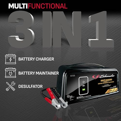 Schumacher Electric Battery Charger and Maintainer, SC1320, 3-in-1, Fully Automatic, 6 Amps, 6 Volt, 12 Volt, for Car, SUV, Truck, and Marine Batteries (Pack of 2) - size: No Size (Pack of 2)