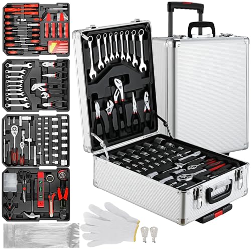 TLGREEN 799pcs Mechanic Tool Set with Aluminum Trolley Case,Home Repair Tool kit,Complete Tool Box Set for Home,Automotive,Dorm,Garage - color: Silver