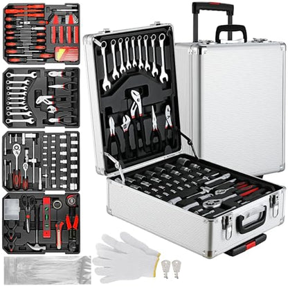 TLGREEN 799pcs Mechanic Tool Set with Aluminum Trolley Case,Home Repair Tool kit,Complete Tool Box Set for Home,Automotive,Dorm,Garage - color: Silver