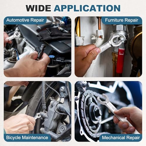 HARFINGTON 2 Pcs Flare Nut Wrench 17mm x 19mm Metric Double Open End Thick Spanner Mirror Polish Finish 45# Steel Brake Line Wrench For Fuel Tube Hose Transmission Line, Silver - size: 17mm x 19mm
