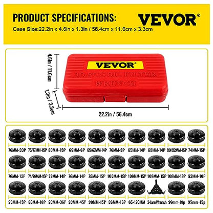 VEVOR Oil Filter Socket Set, 30 Pcs, Steel, Black, 3-Jam Wrench