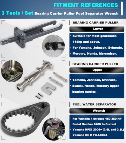 Camoo 3 PCS Lower Bearing Carrier Puller, Upper Bearing Carrier Puller & Fuel Filter Water Separator Wrench for Yamaha, Johnson, Evinrude, Mercury, Honda, Mercruiser Outboard Tool