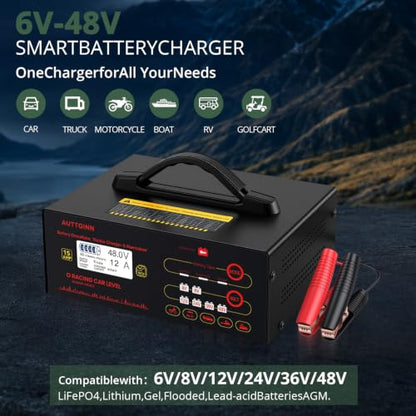 6/8/12/24/36/48V Battery Charger 0-14Amp for Golf Cart or Lithium | Smart Adjustable Car Battery Charger with Upgraded Cable Clamps, Smart Trickle Charger,Battery Maintainer,LiFePO4 - color: Red-8V-48V