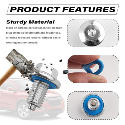 M12-1.75 Magnetic Oil Drain Plug with T45 Torx/15mm Hex Head OEM 65372,Sturdy Car Oil Pan Drain Plug with Oils Drains Plugs Gasket Compatible with Lincoln Ford,Essential Car Oils Plugs