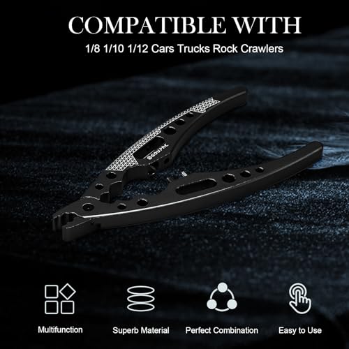 GOUPRC Aluminum Alloy Multi-Function Ball Head RC Pliers Shock Absorber Screw Pliers With Shock Absorber Wrench for 1/8 1/10 1/12 1/14 1/16 RC Car Truck(Black) - color: Black