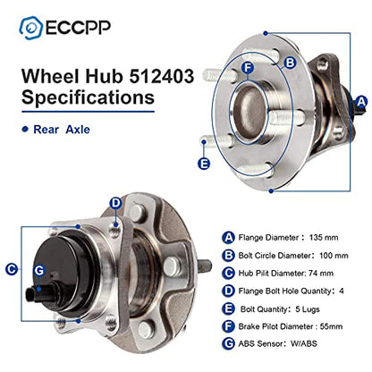 ECCPP 2-Piece 512403 Wheel Hub Bearing for Toyota Corolla 2009-2019 | for Pontiac Vibe 2009-2010 5 lugs w/ABS Sensor Pre-Greased Sealed - size: 512403*2