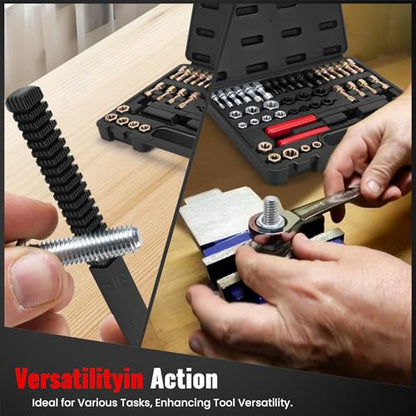 48PCS Thread Chaser Set, Metric SAE Thread Restorer Kit, Thread Repair Kit with 22 Taps 24 Dies 2 Thread Files for Wheel Stud, Spark Plug, Engine, Standard Screw Threading UNC UNF with Case