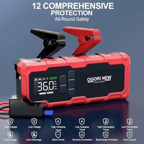 7000A Jump Starter with Air Compressor, 21800mAh 150PSI Portable Car Battery Jump Starter (All Gas/16L Diesel), 12V Supersafe Jump Box Car Battery Booster with Jumper Cables, Lights - size: M
